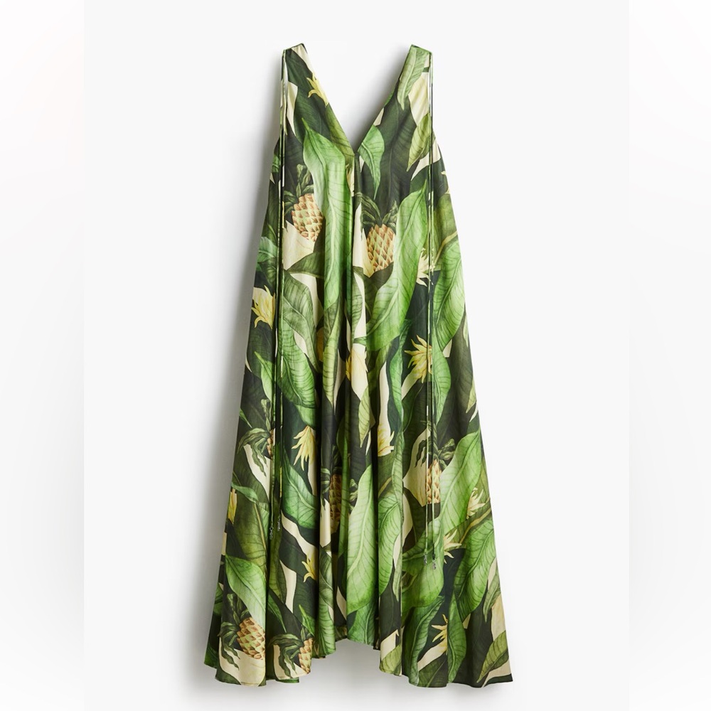 NWT H&M Tropical Green Leaf Print Maxi Dress - Picture 4 of 5